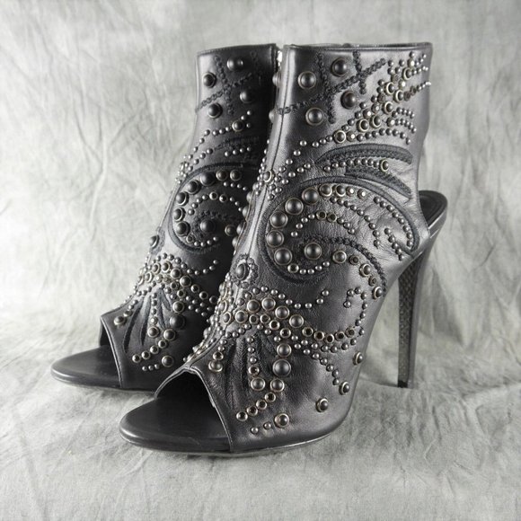 RARE! Roberto Cavalli Black Studded Stiletto Peep Toe Ankle Bootie EU Sz 40 S445 - Picture 1 of 16